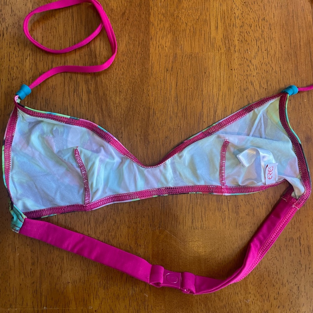 ERES Pink Blue Green Design Bikini Set Size 8 Top with Size 10 Bottom - Picture 4 of 8